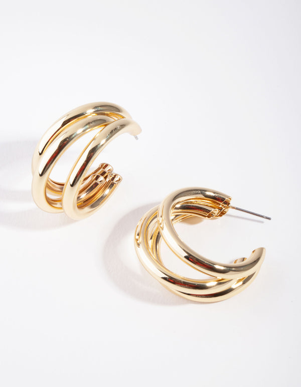 Gold 3-Row Hoop Earrings
