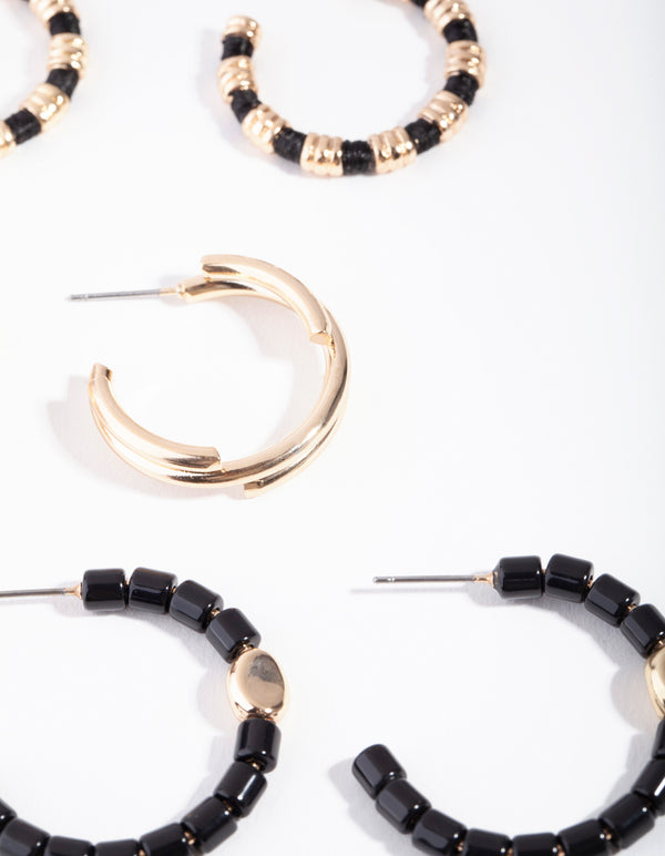 Gold Black Boho Vibe Pack Hoop Earring
