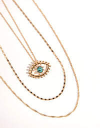 Gold Turquoise Pearl Evil Eye Layered Necklace - link has visual effect only