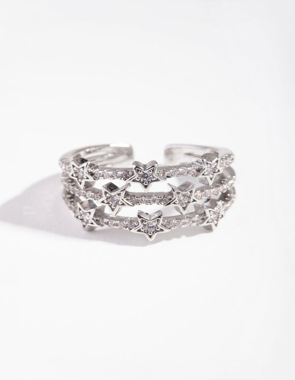 Silver Cubic Zirconia Triple Star Band Ring