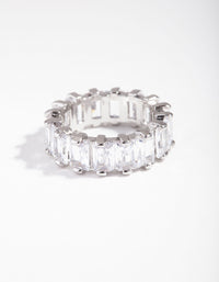 Rhodium Cubic Zirconia Rectangular Band Ring - link has visual effect only