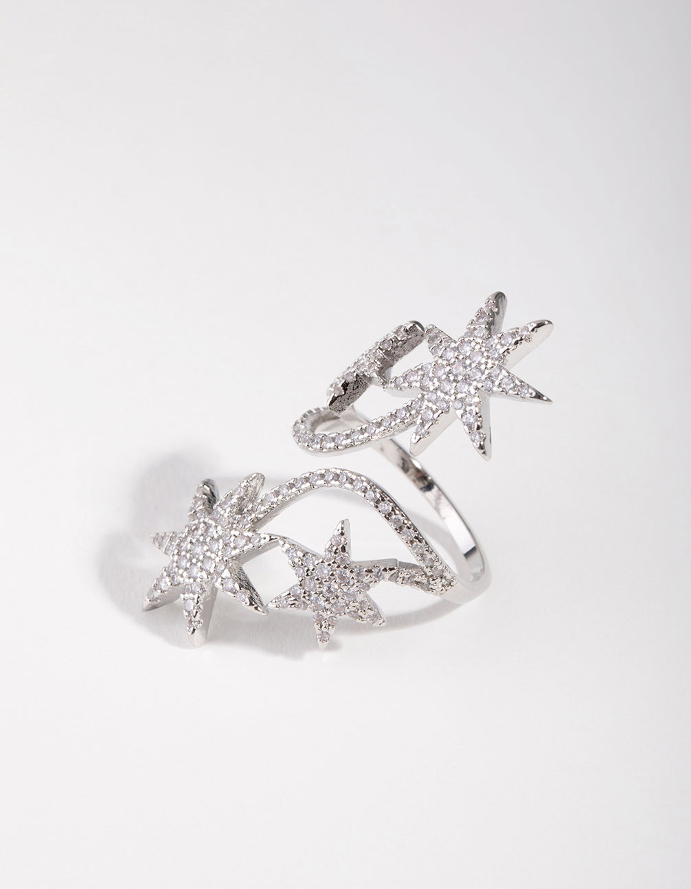 Silver Cubic Zirconia Spiral Stars Ring