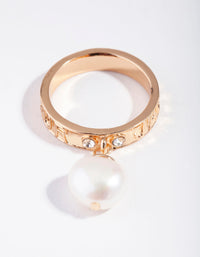 Gold Diamante Freshwater Pearl Charm Band Ring - link has visual effect only
