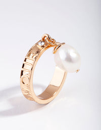 Gold Diamante Freshwater Pearl Charm Band Ring - link has visual effect only