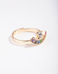 Gold Rainbow Diamante Cresent Ring - link has visual effect only