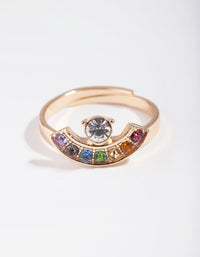 Gold Rainbow Diamante Cresent Ring - link has visual effect only