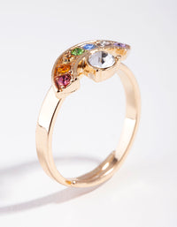 Gold Rainbow Diamante Cresent Ring - link has visual effect only
