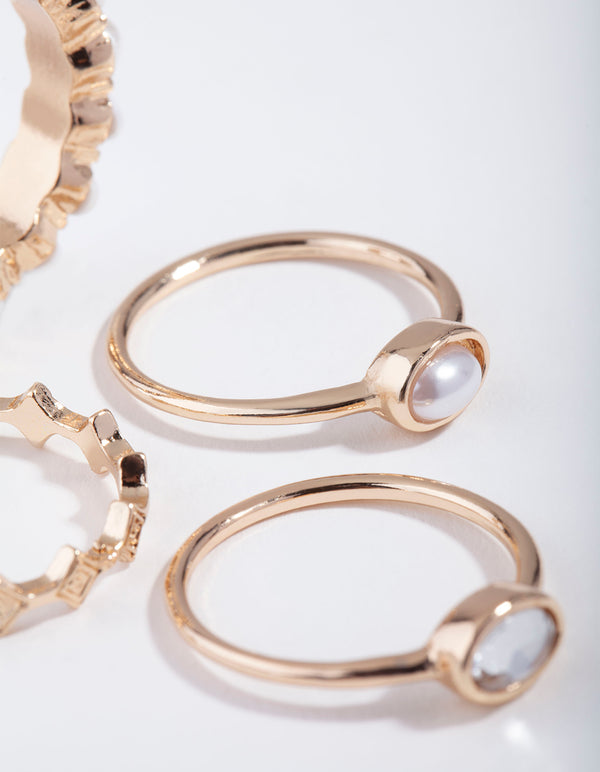Gold Pearl Stack 4-Pack Rings