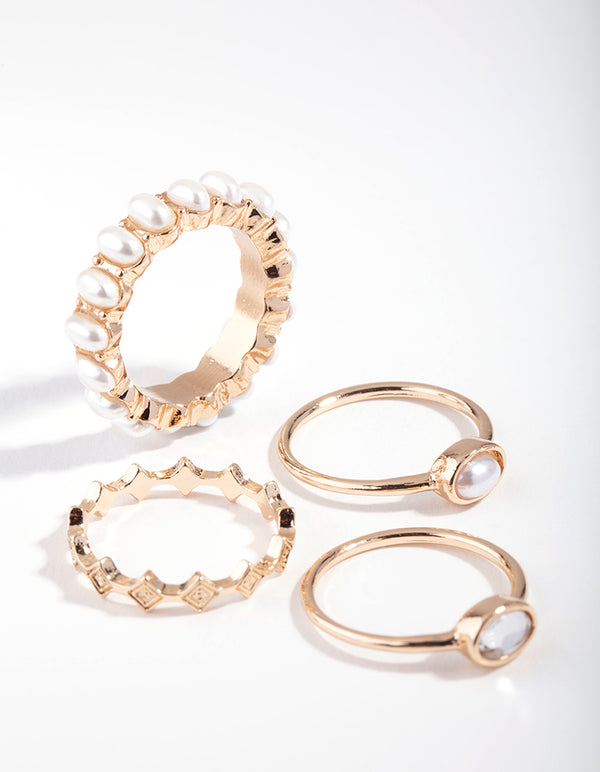 Gold Pearl Stack 4-Pack Rings