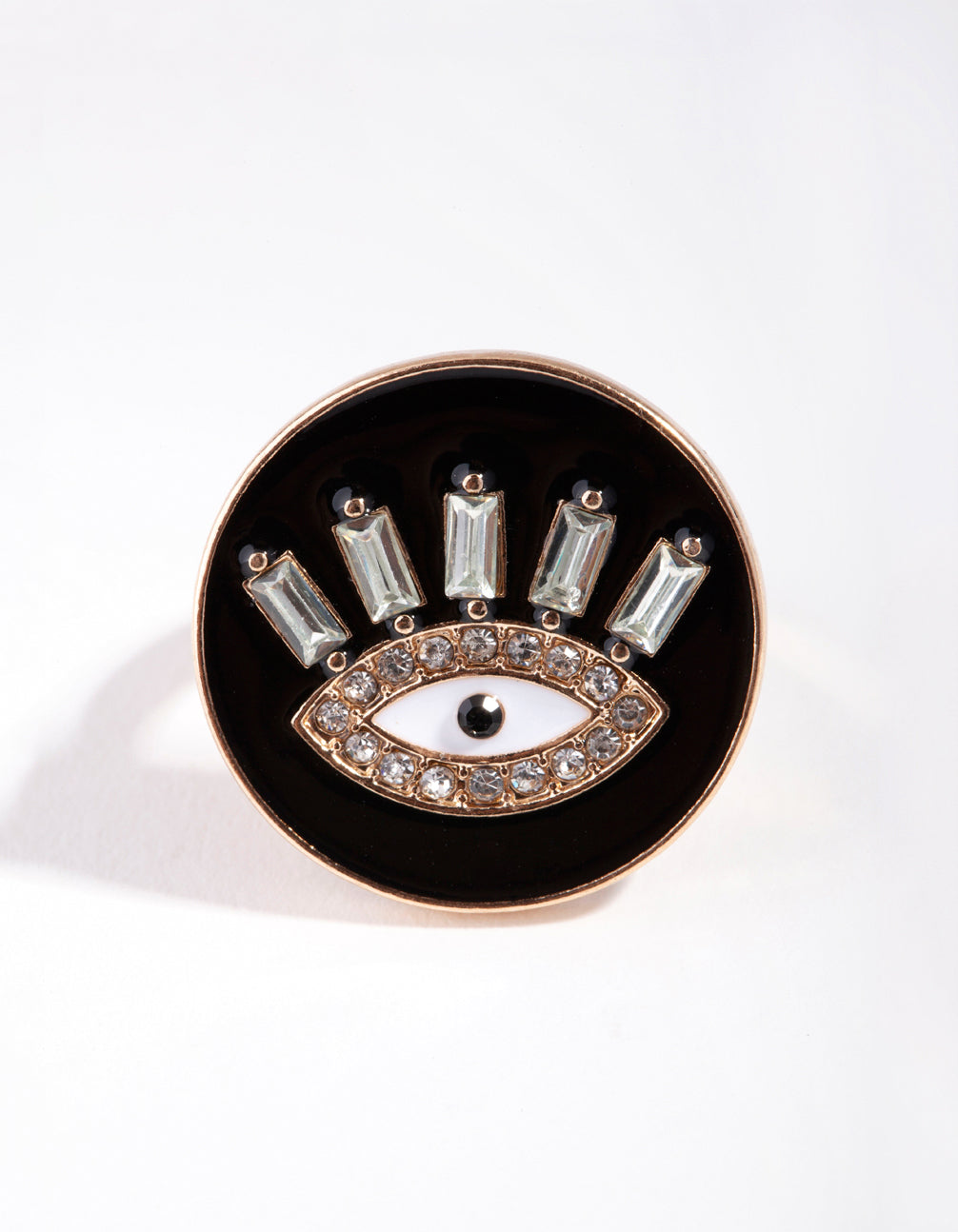 Gold Enamel Diamante Evil Eye Ring