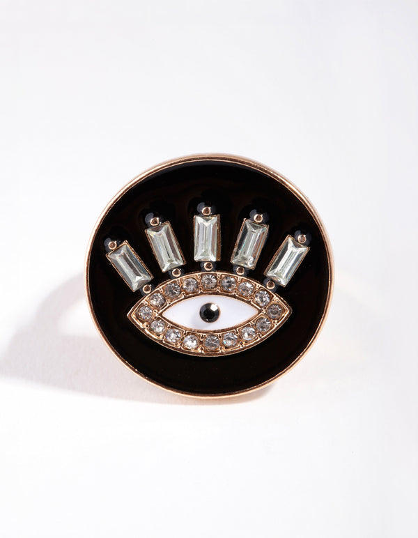 Gold Enamel Diamante Evil Eye Ring