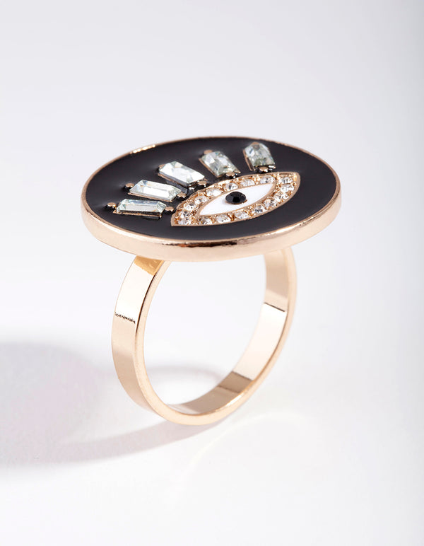Gold Enamel Diamante Evil Eye Ring