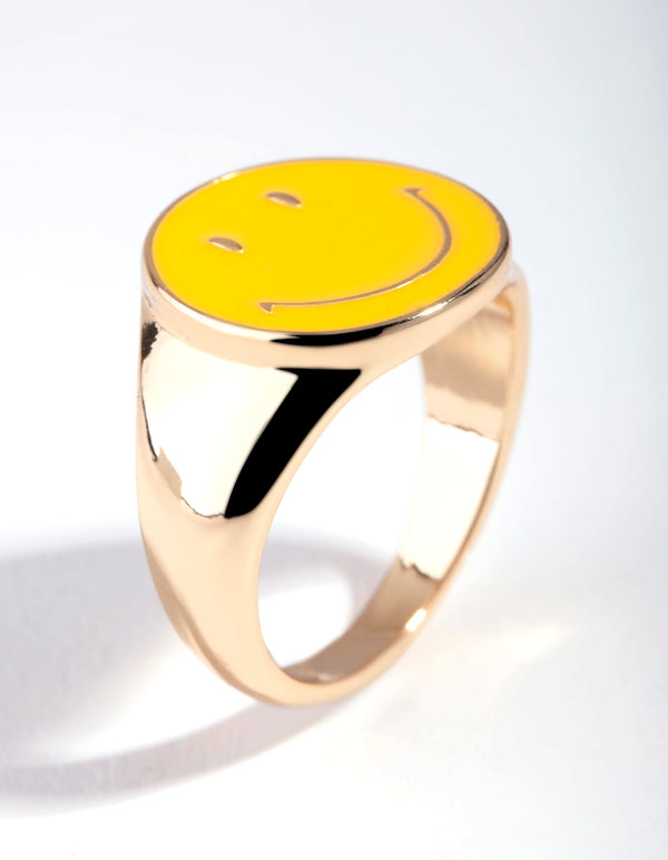 Gold Yellow Smiley Face Ring