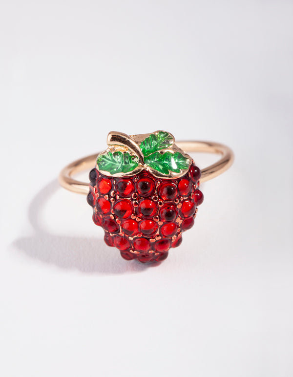 Gold Diamante Strawberry Ring