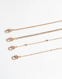 Rose Gold Diamante Twist Bracelet & Anklet 4-Pack Set - link has visual effect only