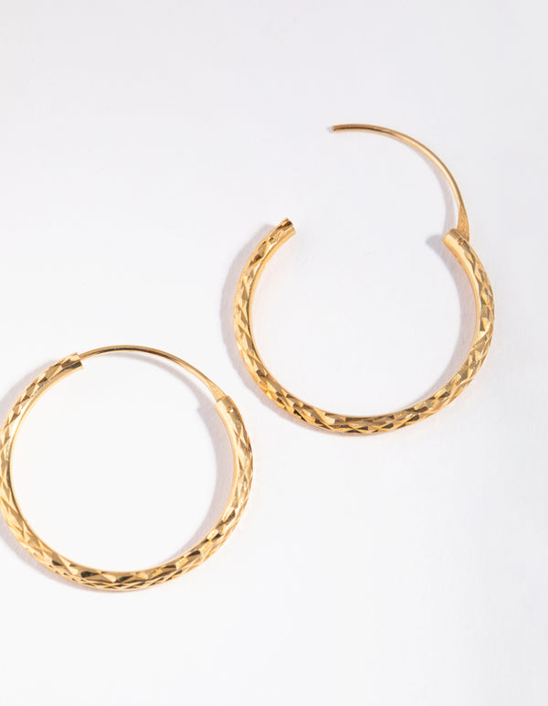 Gold Plated Sterling Silver 25mm Diamond Cut Hoop Earrings