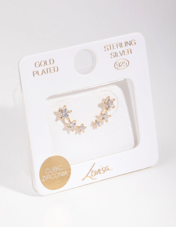 Gold Plated Cubic Zirconia Star Crawler Earrings
