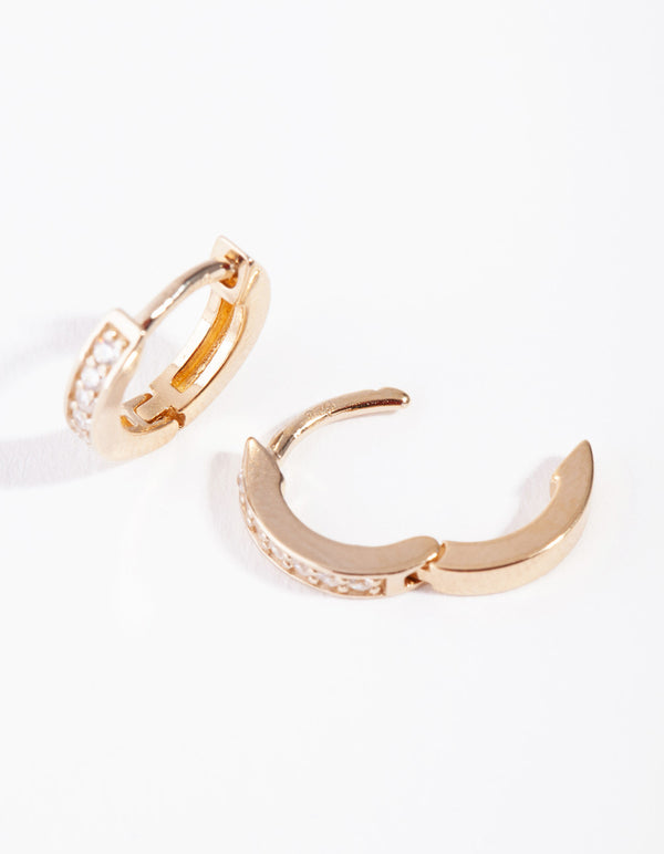 Gold Plated Sterling Silver Cubic Zirconia Huggie Earrings