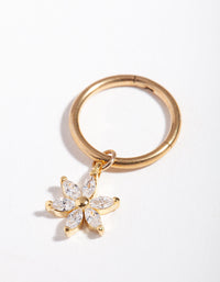 Gold Surgical Steel Cubic Zirconia Flower Belly Ring - link has visual effect only
