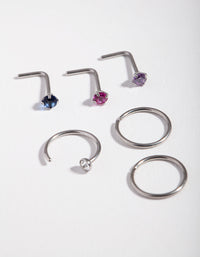 Surgical Steel Diamante Nose Piercing 6-Pack - link has visual effect only