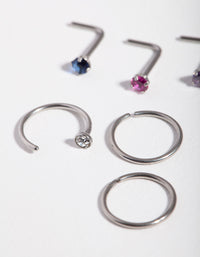 Surgical Steel Diamante Nose Piercing 6-Pack - link has visual effect only