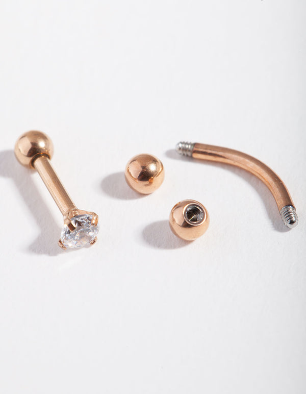 Rose Gold Ball & Cubic Zirconia Barbell Pack