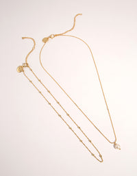 Gold Plated 2-Row Single Pearl Drop Necklace - link has visual effect only