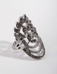 Antique Silver Layered Leafy Ring - link has visual effect only