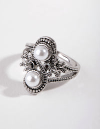 Black Antique Silver Pearly Flower RIng - link has visual effect only