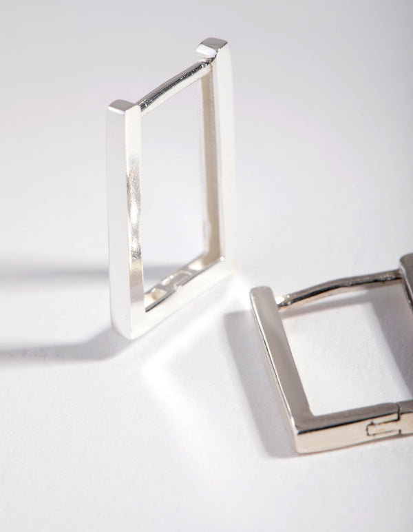 Sterling Silver Stone Medium Square Huggie Earrings