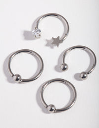 Surgical Steel Silver Celestial Mixed Earring 4-Pack - link has visual effect only