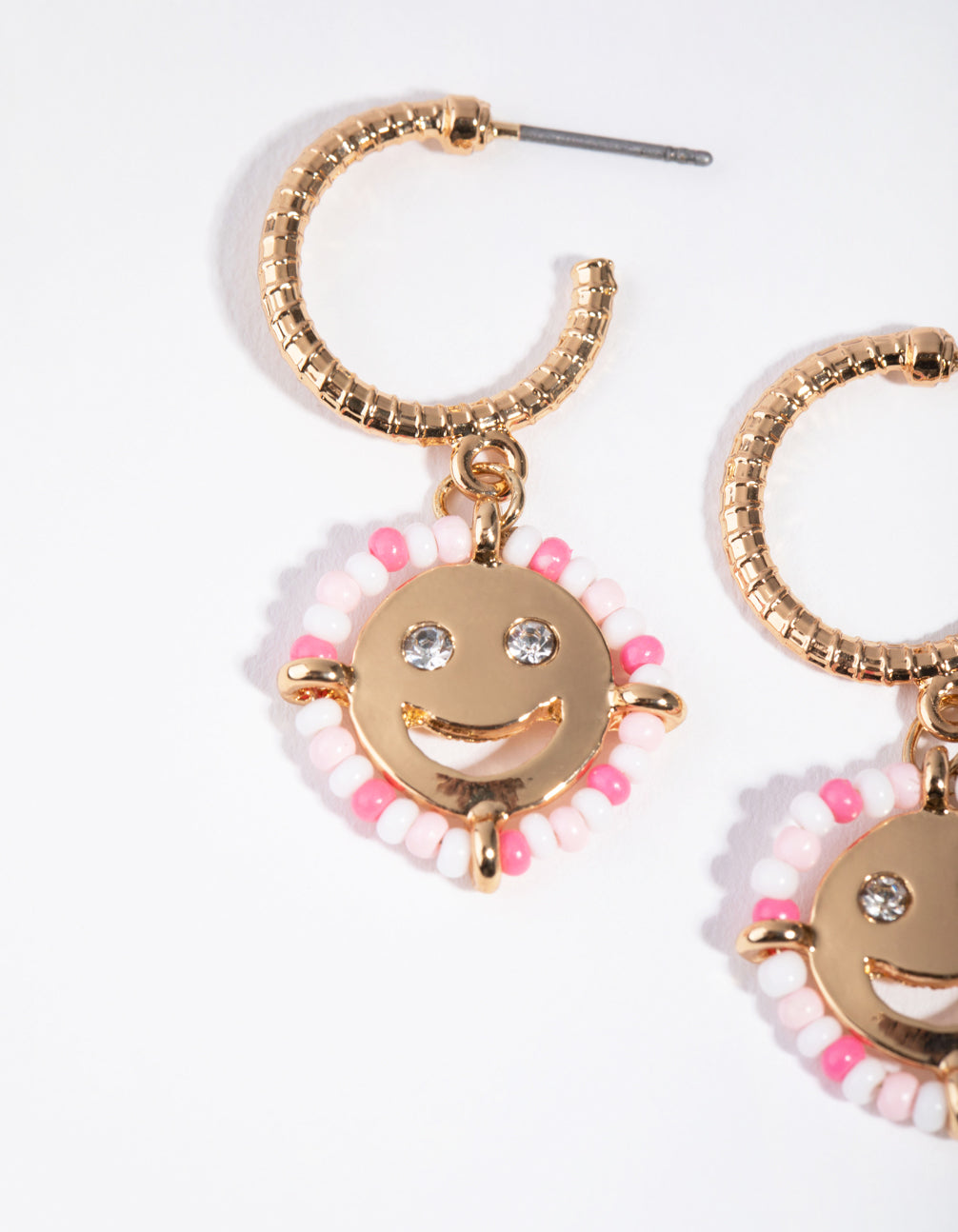 Gold Seedbead Smiley Hoop Earrings