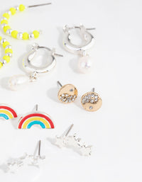 Mixed Metal Rainbow Motifs 6-Pack Earring - link has visual effect only
