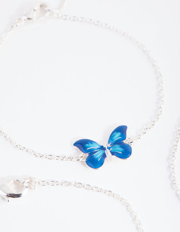Silver Butterfly Bracelet & Anklet 4-Pack Set