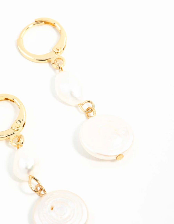 Gold Plated Multi Freshwater Pearl Huggie Earrings