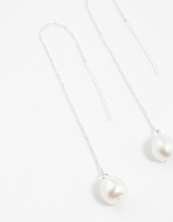 Silver Plated Freshwater Pearl Thread Through Earrings