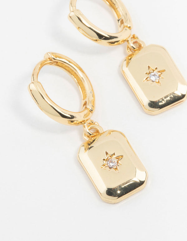Gold Plated Diamante Rectangle Drop Earrings