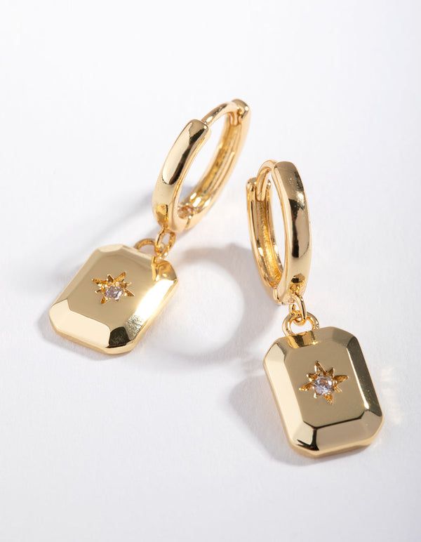 Gold Plated Diamante Rectangle Drop Earrings
