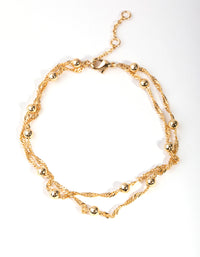 Gold Plated Double Chain & Ball Bracelet - link has visual effect only