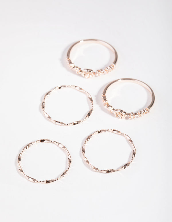 Rose Gold Plated Flower Ball 5-Band Ring Stack