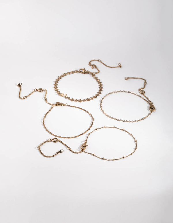 Burnished Gold Ball Decorated Bracelet & Anklet Set
