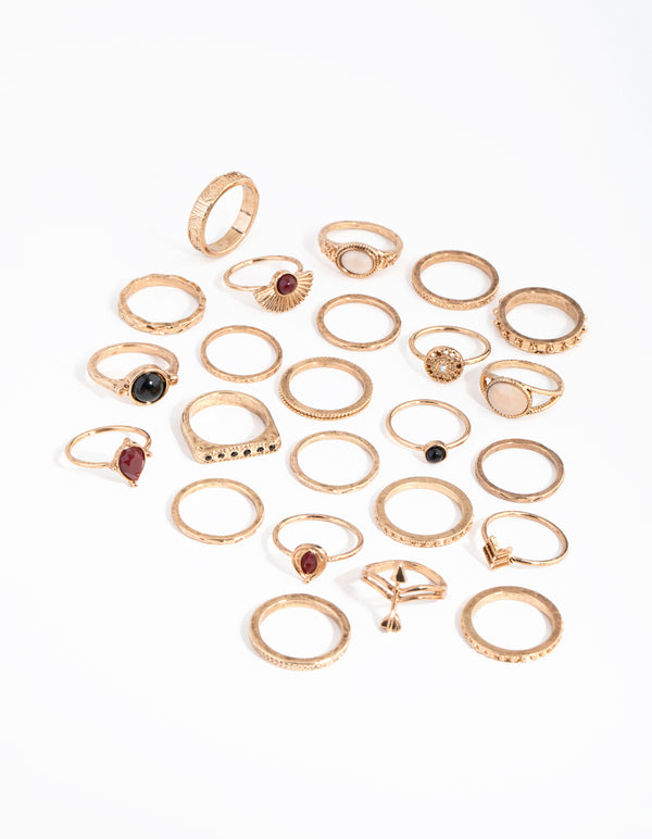 Antique Gold Etched Boho 24-Pack Rings