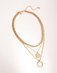 Gold Greek Key Disc Layered Necklace - link has visual effect only