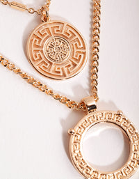 Gold Greek Key Disc Layered Necklace - link has visual effect only