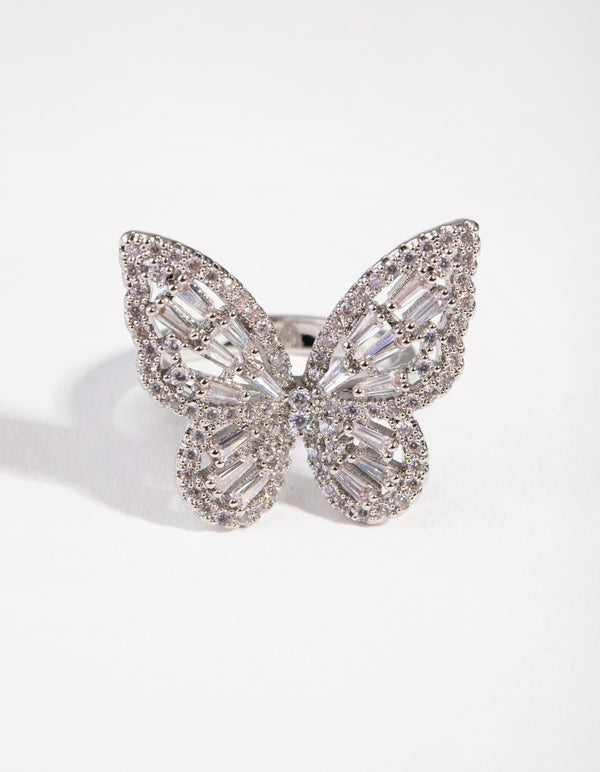Silver Diamond Simulant Butterfly Ring