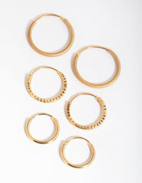 Gold Plated Sterling Silver Mix Texture Hoop Pack Earring - link has visual effect only