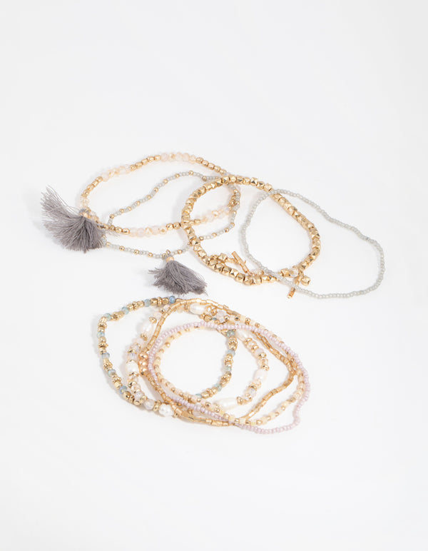 Gold Freshwater Pearl Tassel Bracelet 9-Pack