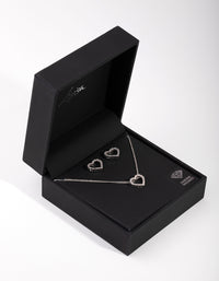 Silver Diamond Simulant Heart Necklace & Earrings Set - link has visual effect only
