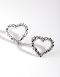 Silver Diamond Simulant Heart Necklace & Earrings Set - link has visual effect only