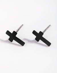 Matte Black Cross Stud Earrings - link has visual effect only